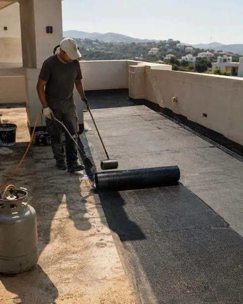 Villa terasında membran uygulaması